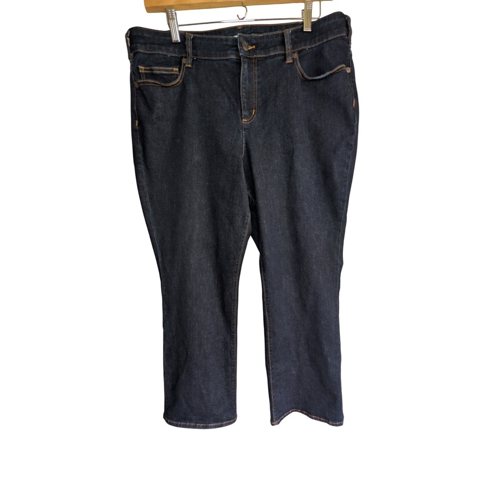 Lands End Womens 20W Dark Wash Straight Leg Stretch Denim Jeans‎ Indigo Blue